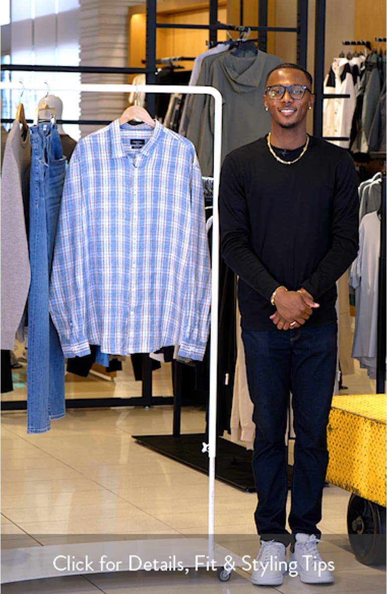 Shaped Fit Plaid Linen Button-Up Shirt, sales video thumbnail