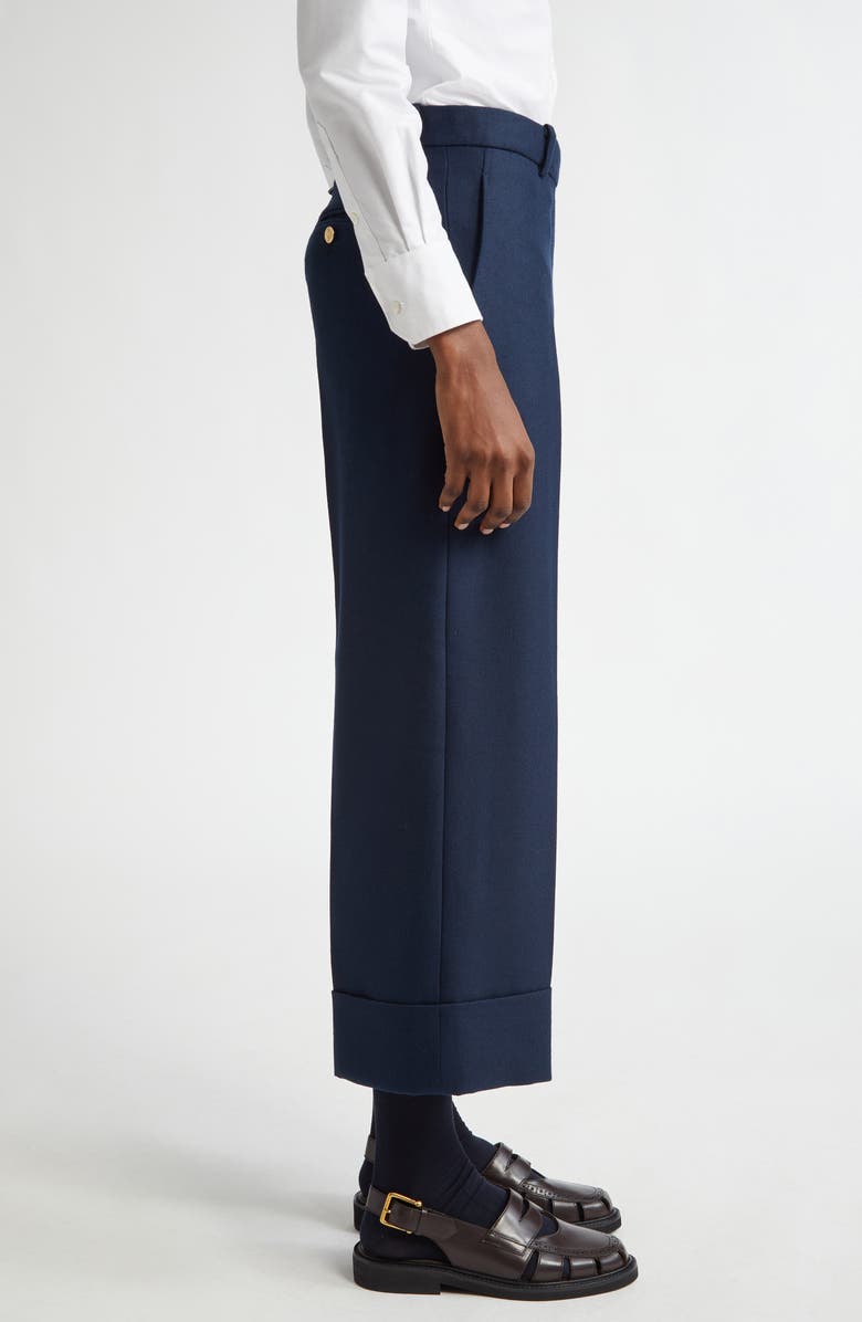 Thom Browne Sack Cuff Wool Twill Trousers, Alternate, color, Navy