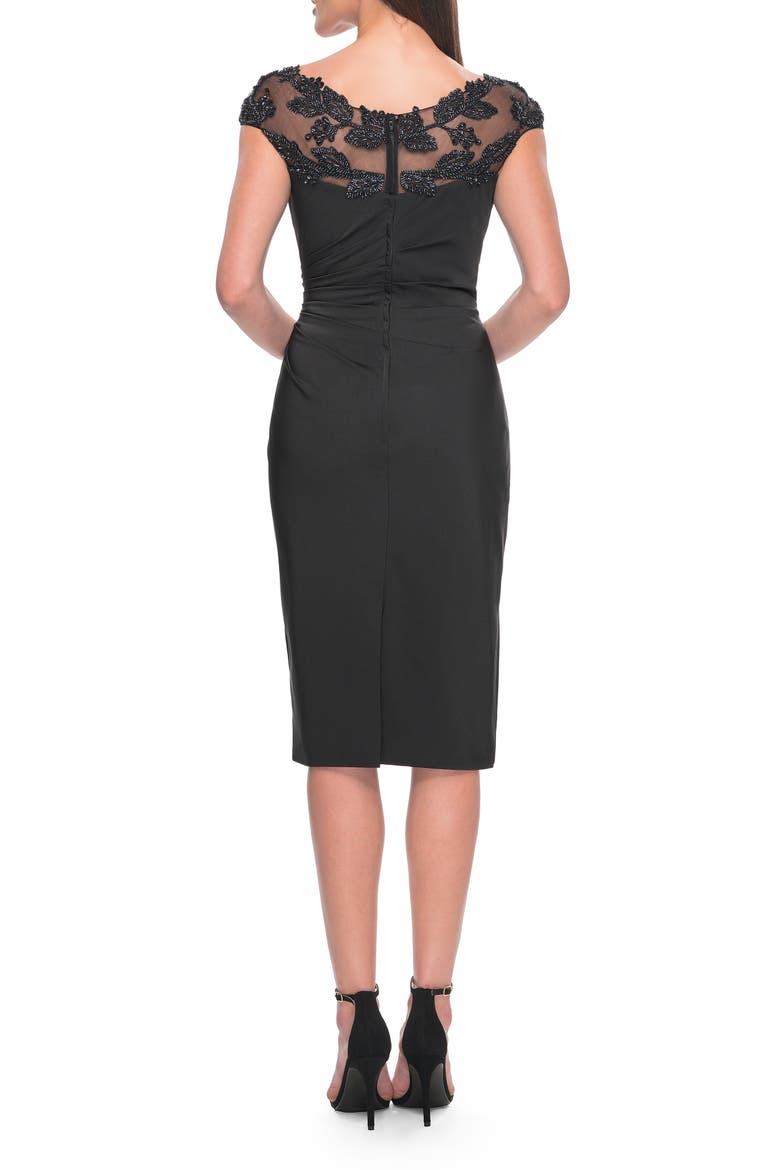 Short Satin Evening Dress with Beaded Details, Alternate, color, Black