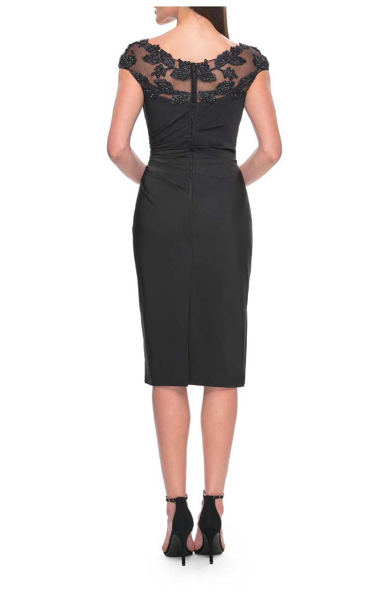 La Femme Short Satin Evening Dress with Beaded Details, Alternate, color, Black