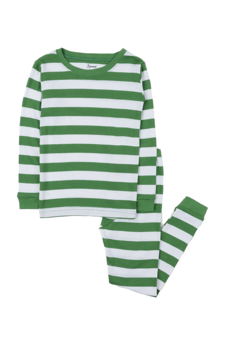 Leveret Kids Two-Piece Striped Cotton Matching Family Holiday Pajamas, Alternate, color, Green & White