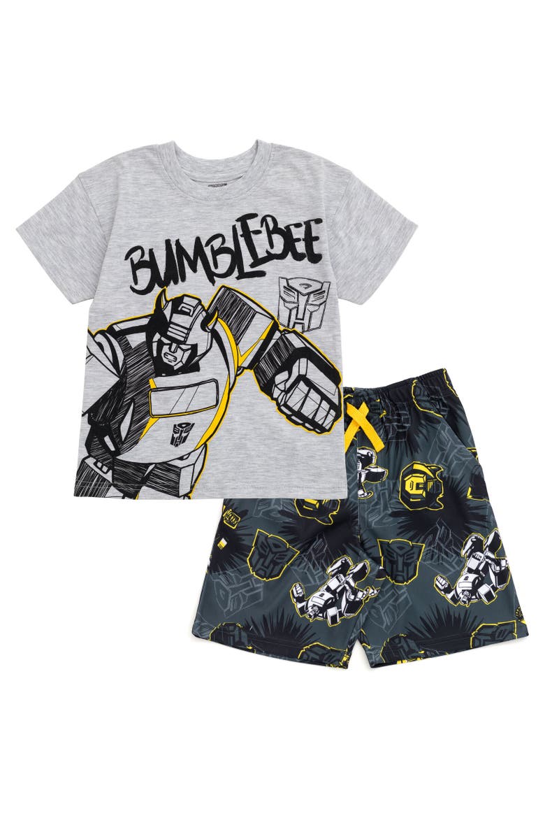 Bumblebee T-Shirt & Mesh Shorts Set, Main, color, Gray