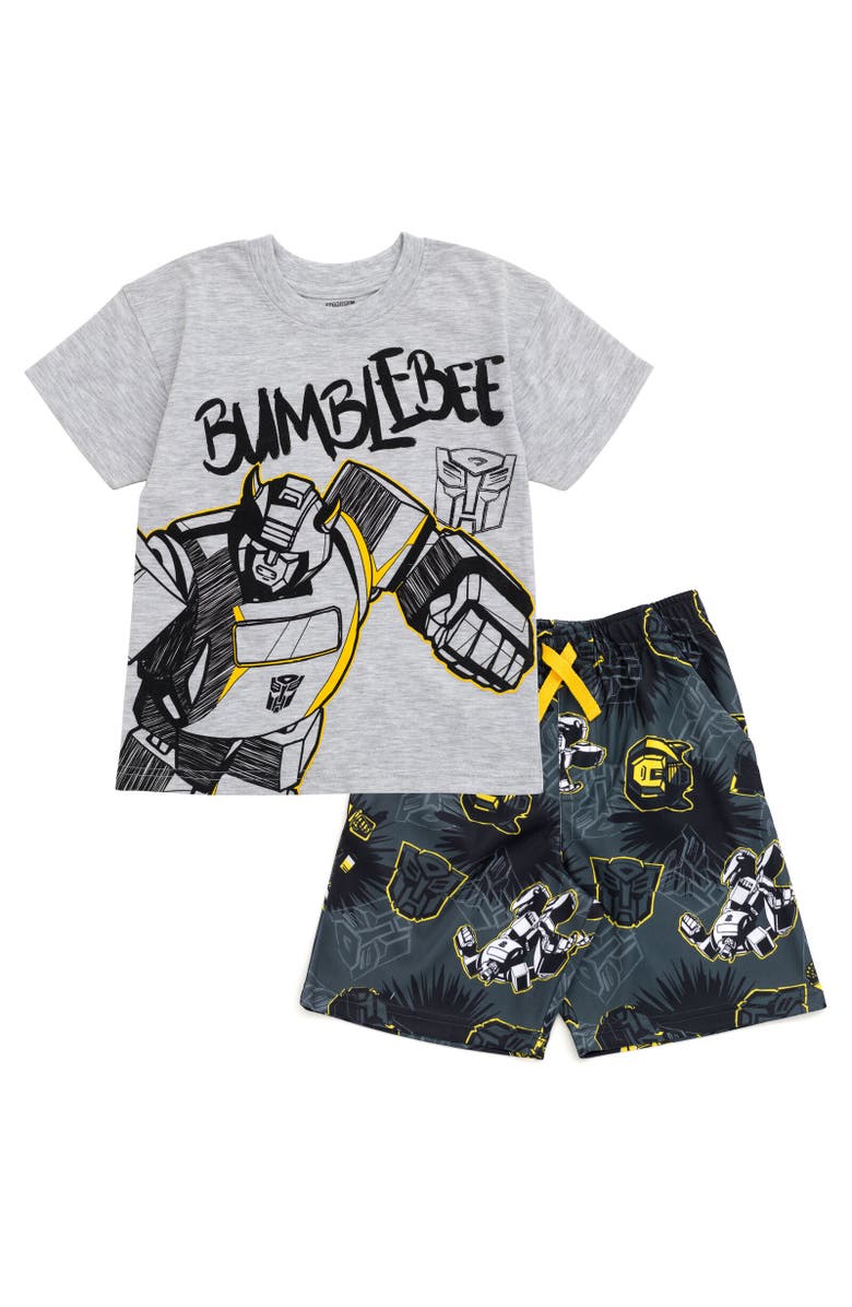 Transformers Bumblebee T-Shirt & Mesh Shorts Set, Main, color, Gray