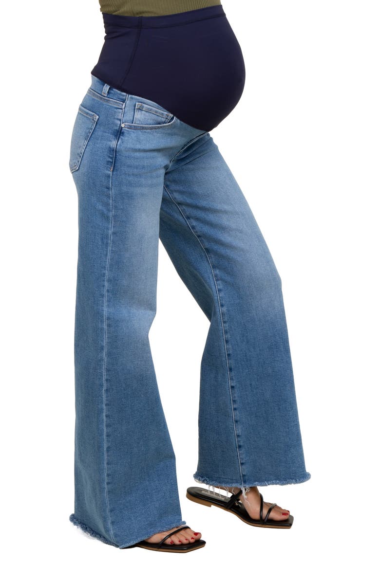 PinkBlush Raw Hem Super Wide Leg Maternity Jeans, Alternate, color, 