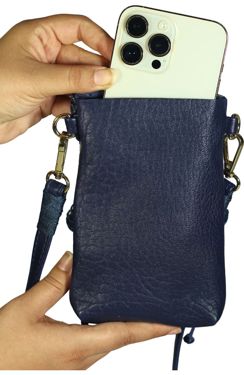 Carlos Falchi Cell Phone Butterly Lambskin Leather Bag, Alternate, color, Navy