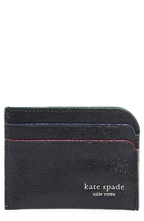 Devin Glitter Edged Shiny Saffiano Leather Card Case