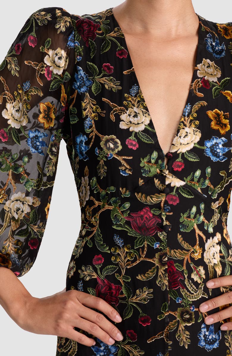 Alice + Olivia Mona Floral Burnout Long Sleeve Midi Dress, Alternate, color, Tapestry Trails Sm Black