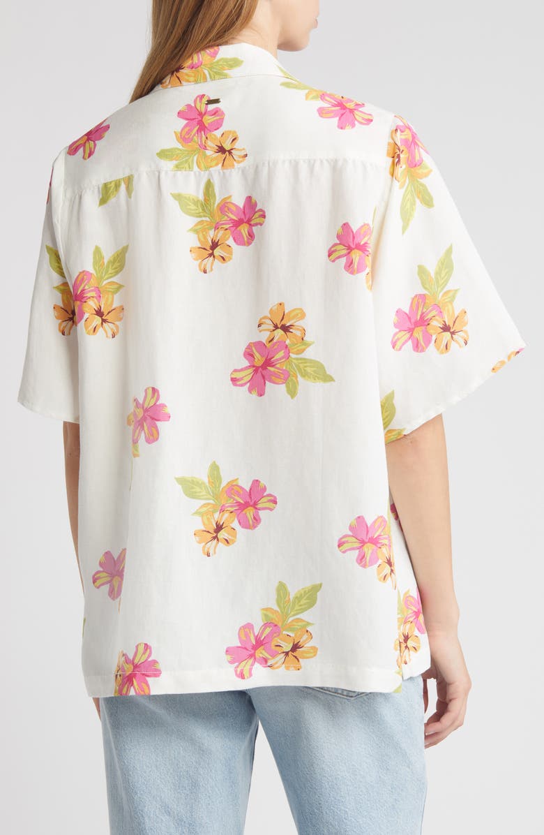 Rip Curl Cabana Floral Linen Blend Camp Shirt, Alternate, color, Multi Ivory