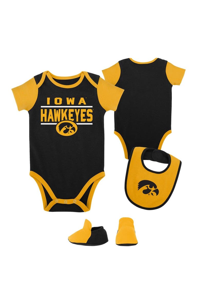 Outerstuff Newborn & Infant Black Iowa Hawkeyes Home Field Advantage Three-Piece Bodysuit, Bib & Booties Set, Main, color, Black