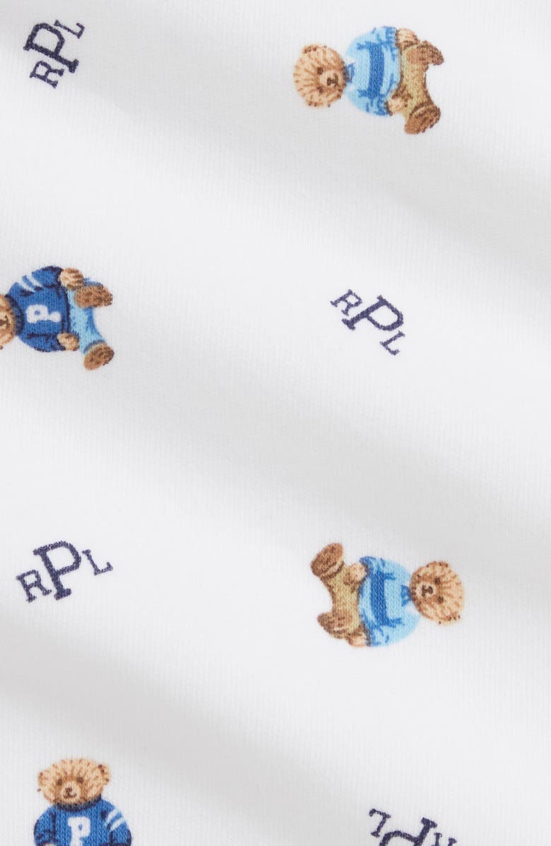 Ralph Lauren Cotton Interlock Footie, Bib & Hat Set, Alternate, color, White Blue Multi