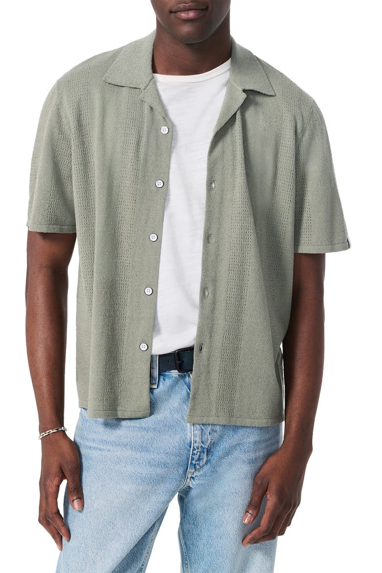 Zuma Pointelle Short Sleeve Knit Camp Shirt, Main, color, GREY