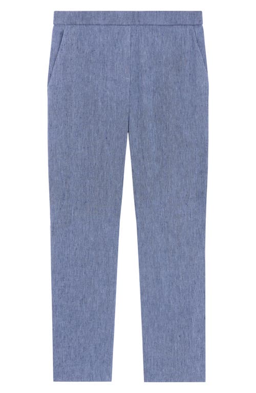 Theory Treeca Linen Blend Pull-on Crop Pants In Blue