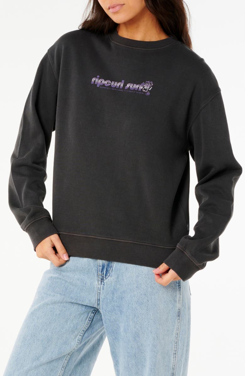 Rip Curl Neon Isles Cotton Graphic Sweatshirt, Main, color, Washed Black