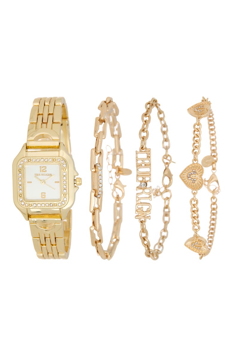 Stackable Bracelet & Square Analog Watch Set, Main, color, GOLD