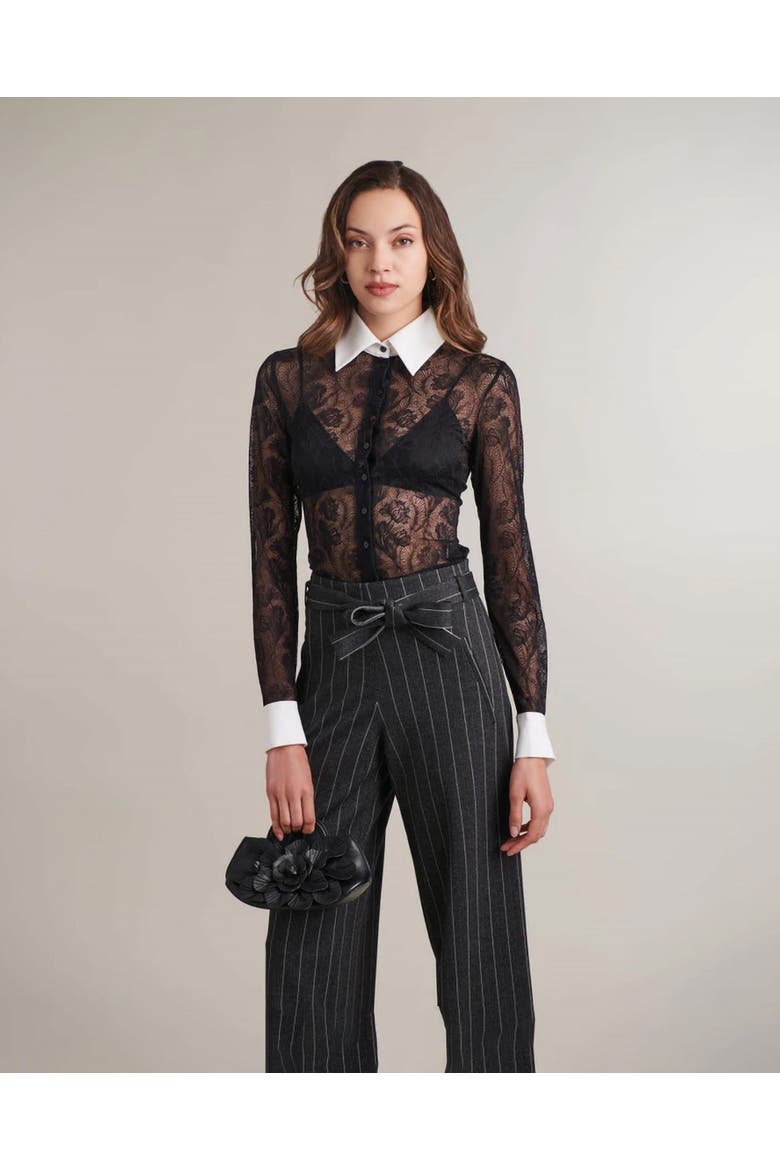 Yvonna Long Sleeve Embroidered Lace Shirt, Alternate, color, Black