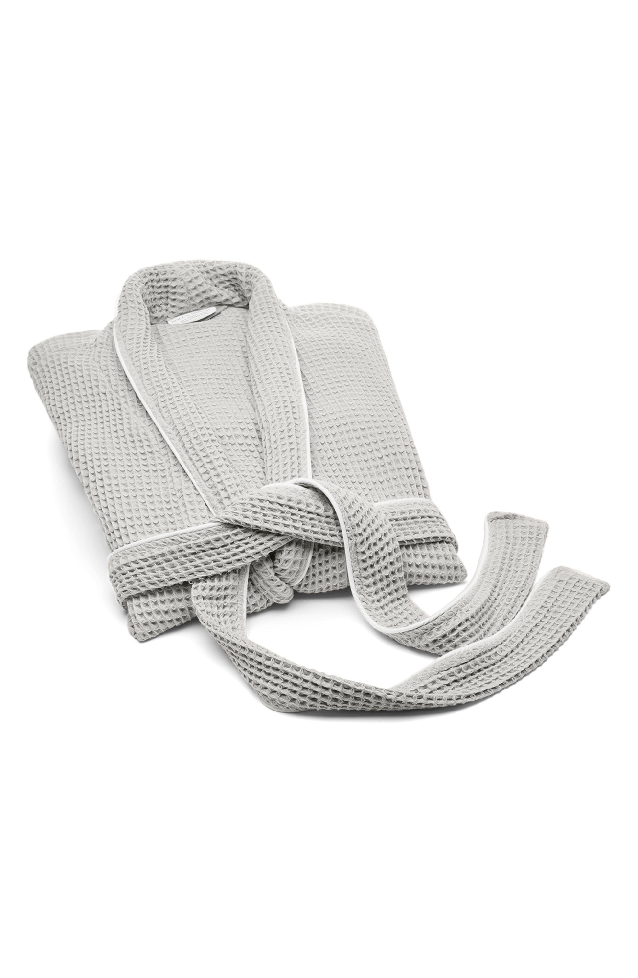 Boll & Branch Organic Cotton Waffle Robe - Pewter/ White, Small
