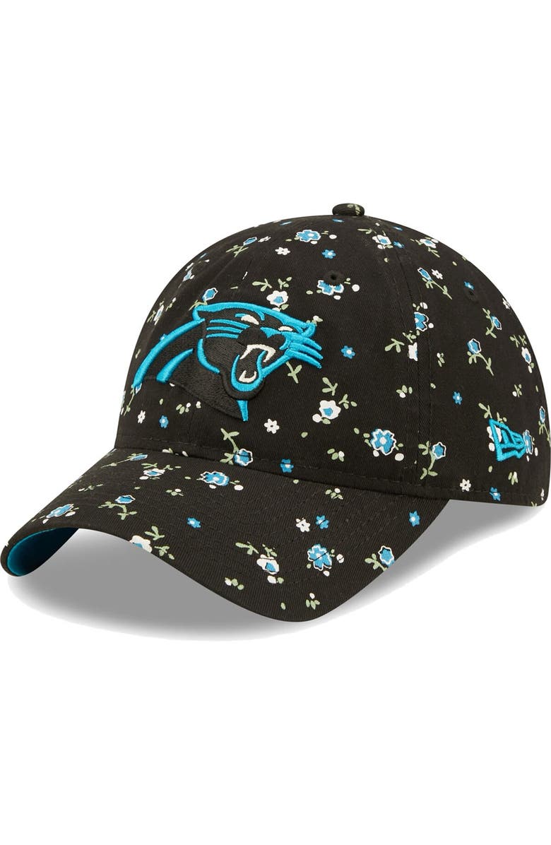 New Era Women's New Era Black Carolina Panthers Floral 9TWENTY Adjustable Hat, Main, color,