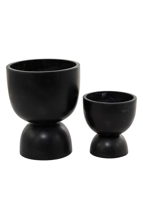 Black Magnesium Oxide Modern Planter - Set of 2