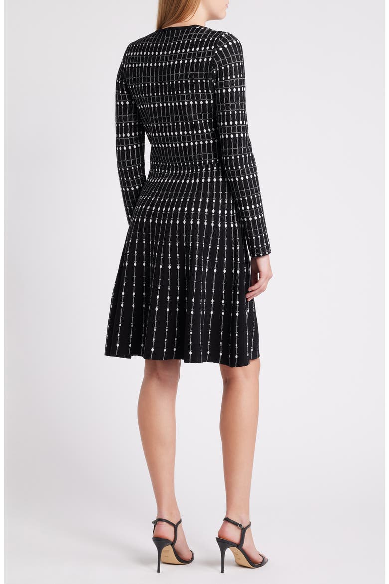 Stripe Jacquard Long Sleeve Sweater Dress, Alternate, color, BLACK WHITE