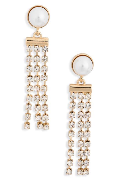 Crystal & Faux Pearl Fringe Earrings