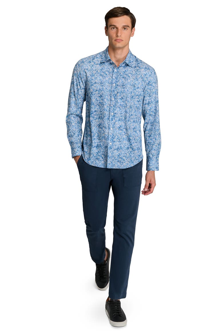Shadow Floral Print Woven Long Sleeve Basic, Alternate, color, DUSTY BLUE