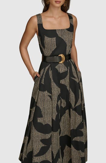 【Donna Karan New York】Tie-Front Linen Midi Dress Donna Karan New York Women's Floral Tie-Front Midi Dress