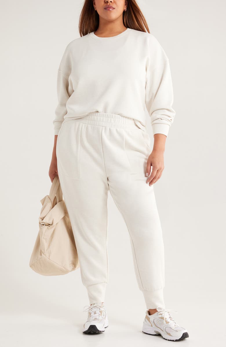 Zella Ultrasoft High Waist Knit Joggers, Alternate, color, Beige Ivory Heather