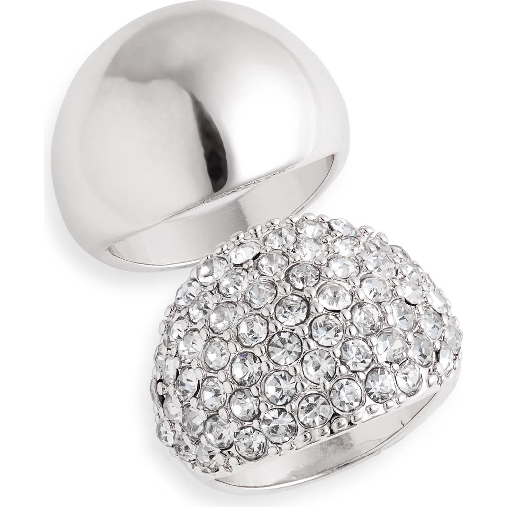 Open Edit Set Of 2 Domed Rings In Clear- Rhodium
