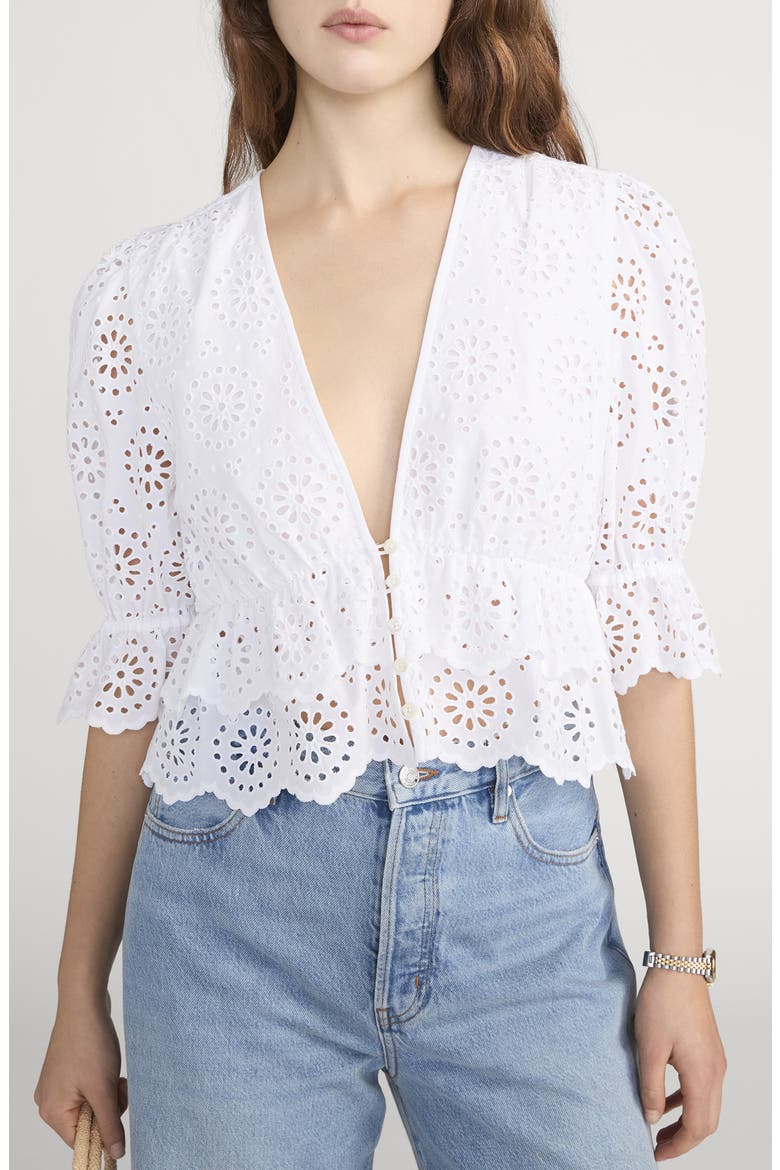 The Solstice Eyelet Cotton Top, Main, color, WHITE