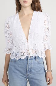 FRAME The Solstice Eyelet Cotton Top