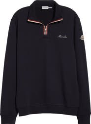 Moncler Embroidered Logo Patch Fleece Quarter Zip Sweatshirt