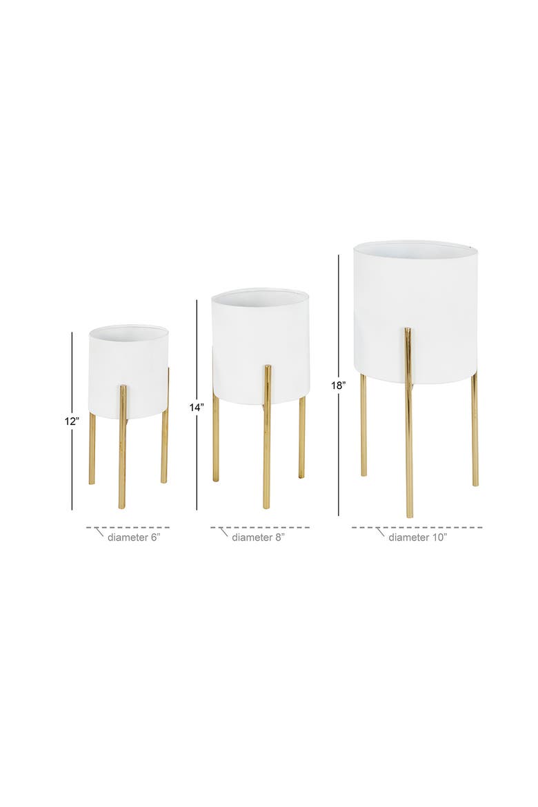 White Metal Indoor & Outdoor Planter with Removable Goldtone Stand - Set of 3, Alternate, color, WHITE
