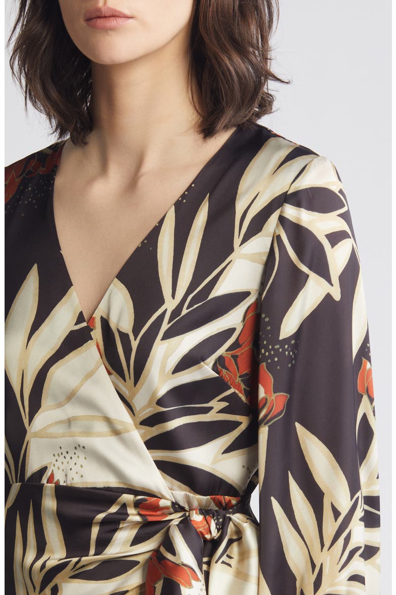 Protea Long Sleeve Satin Wrap Dress, Alternate, color, BLACK MULTI