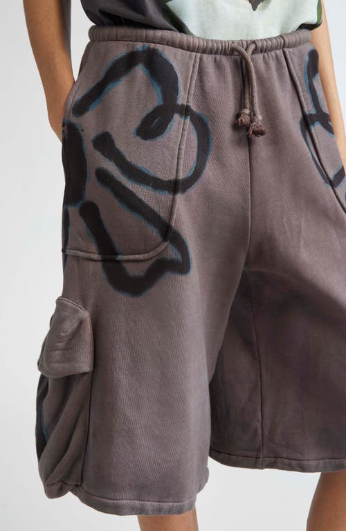 Collina Strada Charcoal Flower Cargo Sweat Shorts In Gray