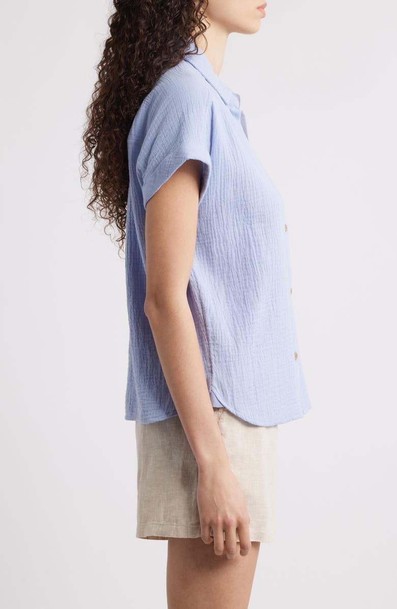 beachlunchlounge Dawson Short Sleeve Cotton Button-Up Shirt, Alternate, color, Light Denim