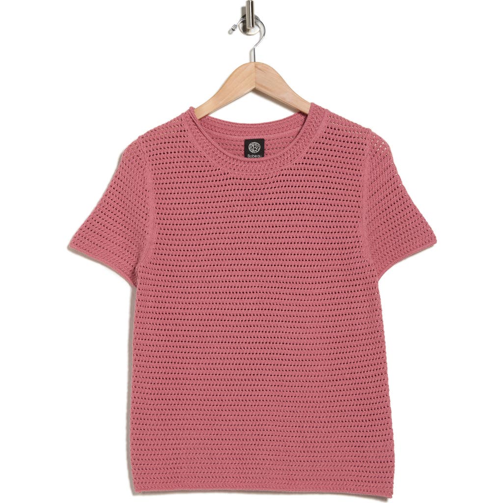 Bobeau Short Sleeve Open Knit Sweater In Pink
