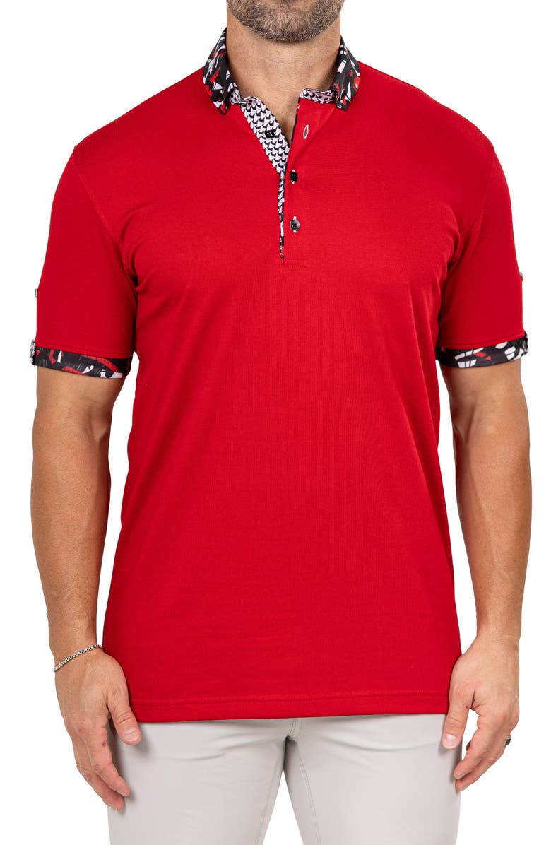 Maceoo Newton Marthyr0027 Red Button-Down Piqué Polo, Main, color, Red