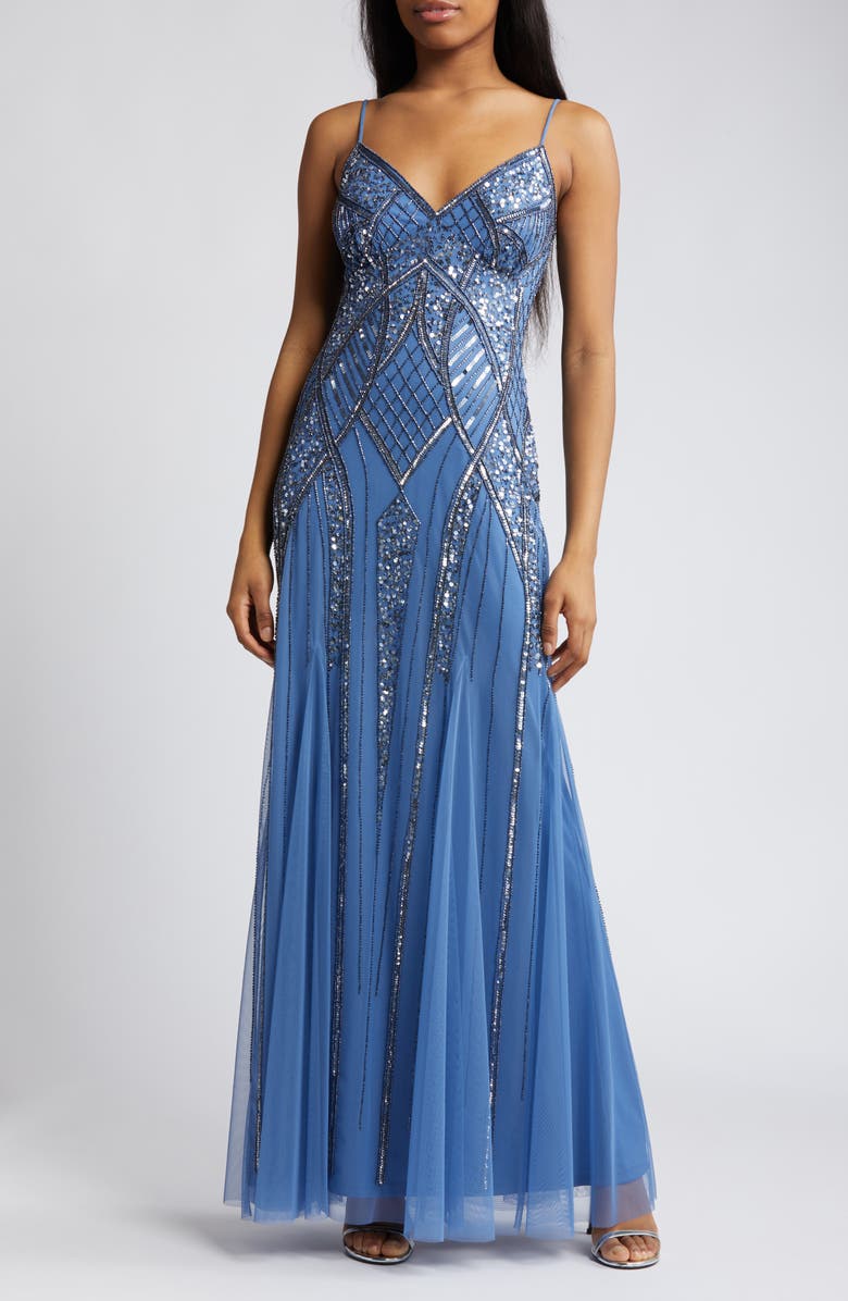 Jump Apparel Beaded A-Line Gown, Main, color, 