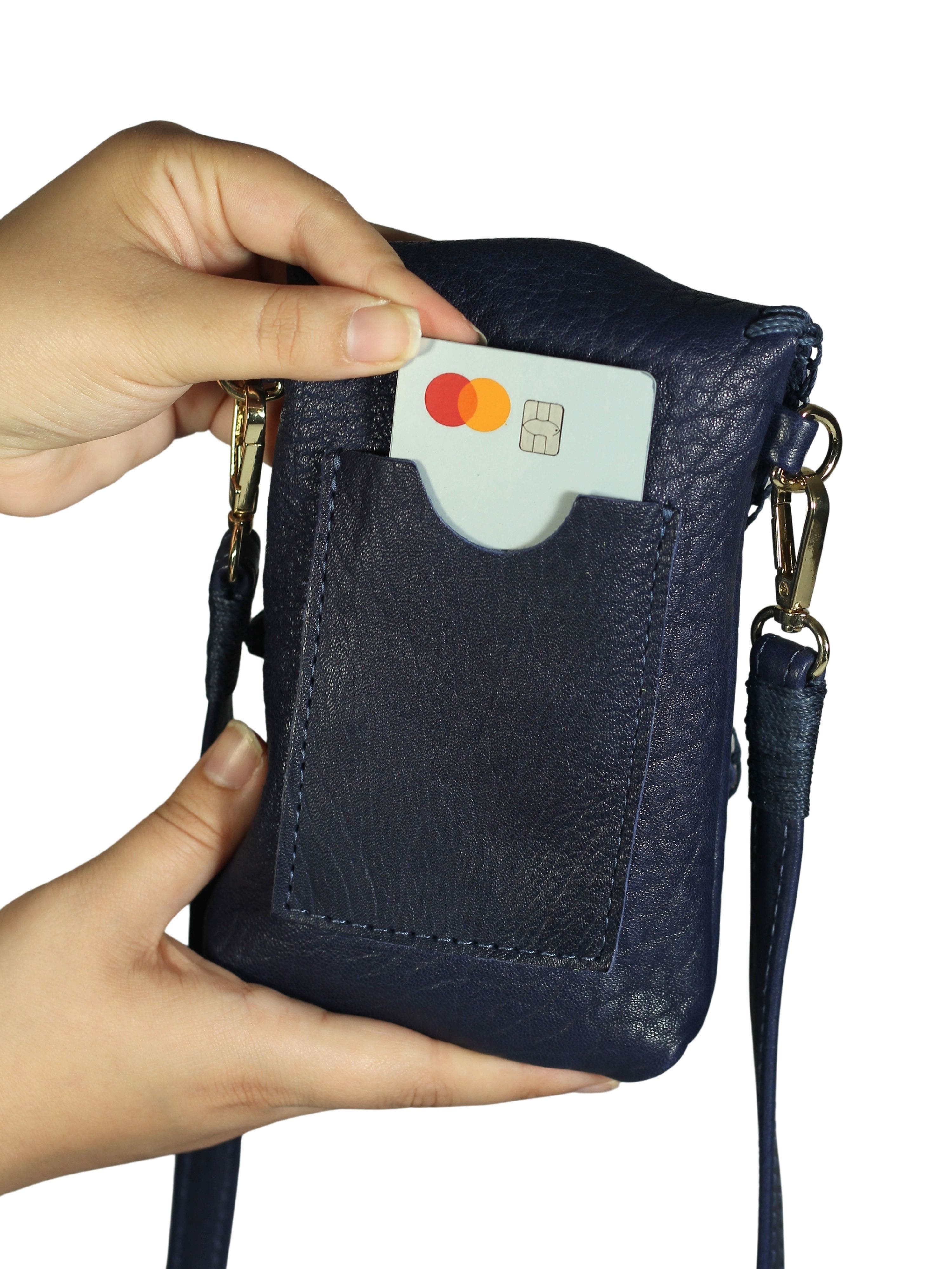 Carlos Falchi Cell Phone Butterly Lambskin Leather Bag, Alternate, color, Navy