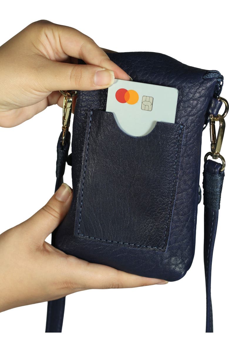 Carlos Falchi Cell Phone Butterly Lambskin Leather Bag, Alternate, color, Navy