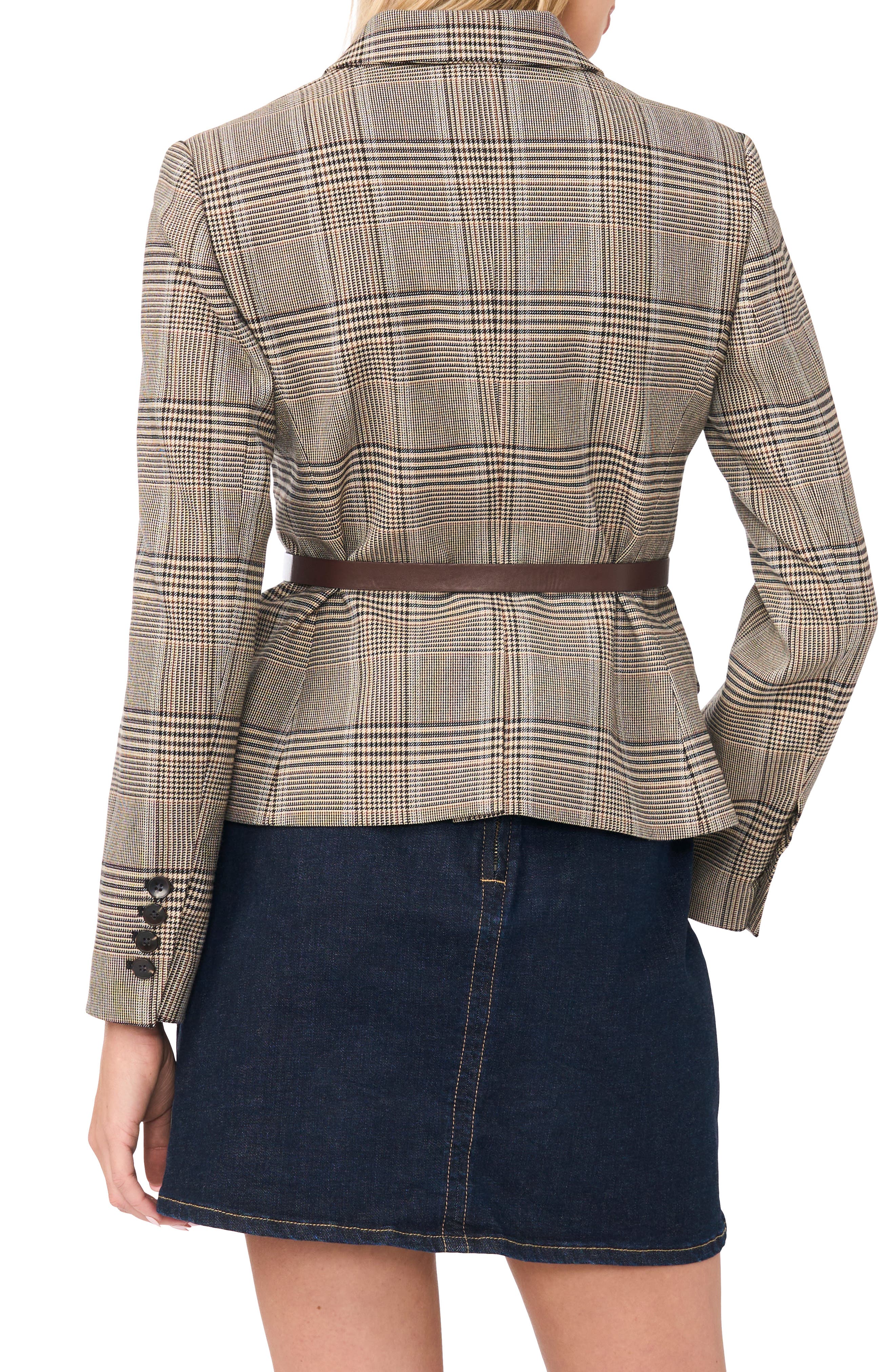 Vince Camuto Belted Mixed Check Blazer (Women) | Nordstrom