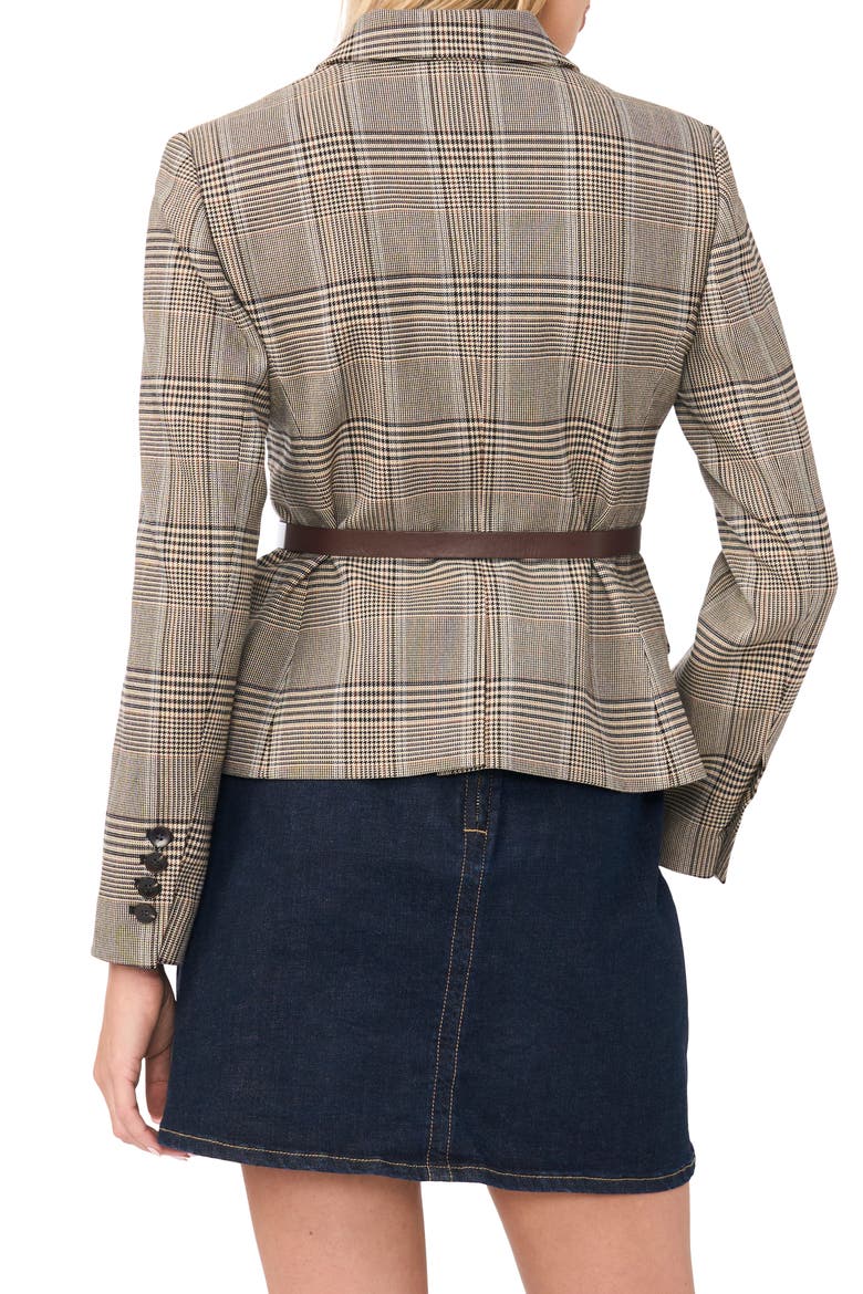 Belted Mixed Check Blazer, Alternate, color, RICH BLACK/ BEIGE