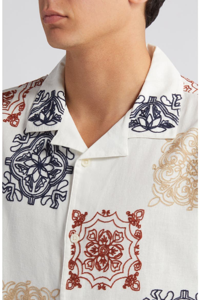 Didcot Relaxed Fit Short Sleeve Cotton & Linen Notched Collar Camp Shirt, Alternate, color, CREAM MULTI