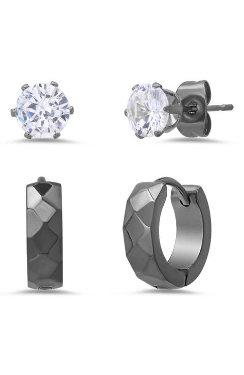 Men's Stainless Steel CZ Stud & Huggie Hoop Earrings