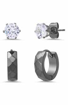 Men's Stainless Steel CZ Stud & Huggie Hoop Earrings