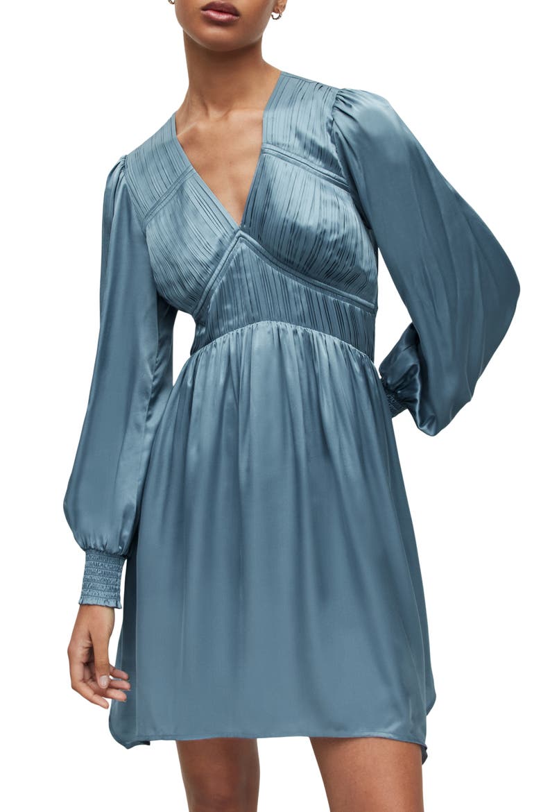 Esta Long Sleeve Asymmetric Hem Dress, Alternate, color, BLUE SLATE