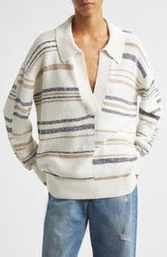 TWP Stripe Fringe Detail Stretch Silk & Linen Sweater Dress