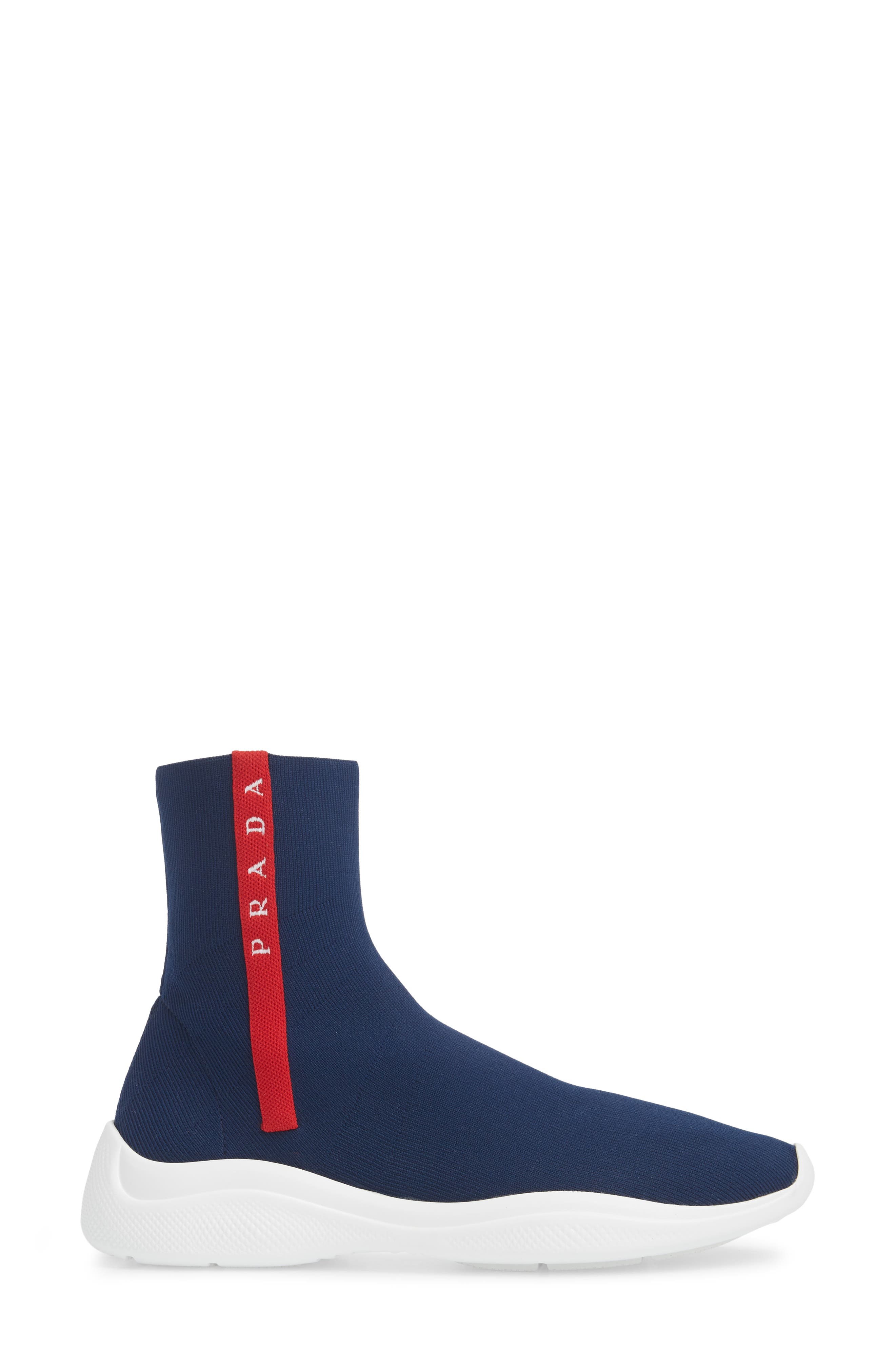 Prada Logo Band Sock Sneaker, Alternate, color, 