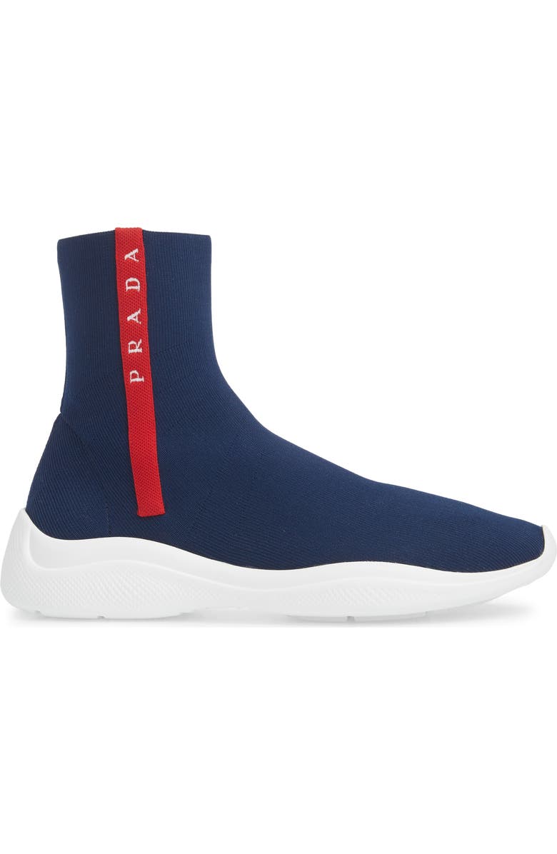 Prada Logo Band Sock Sneaker, Alternate, color,
