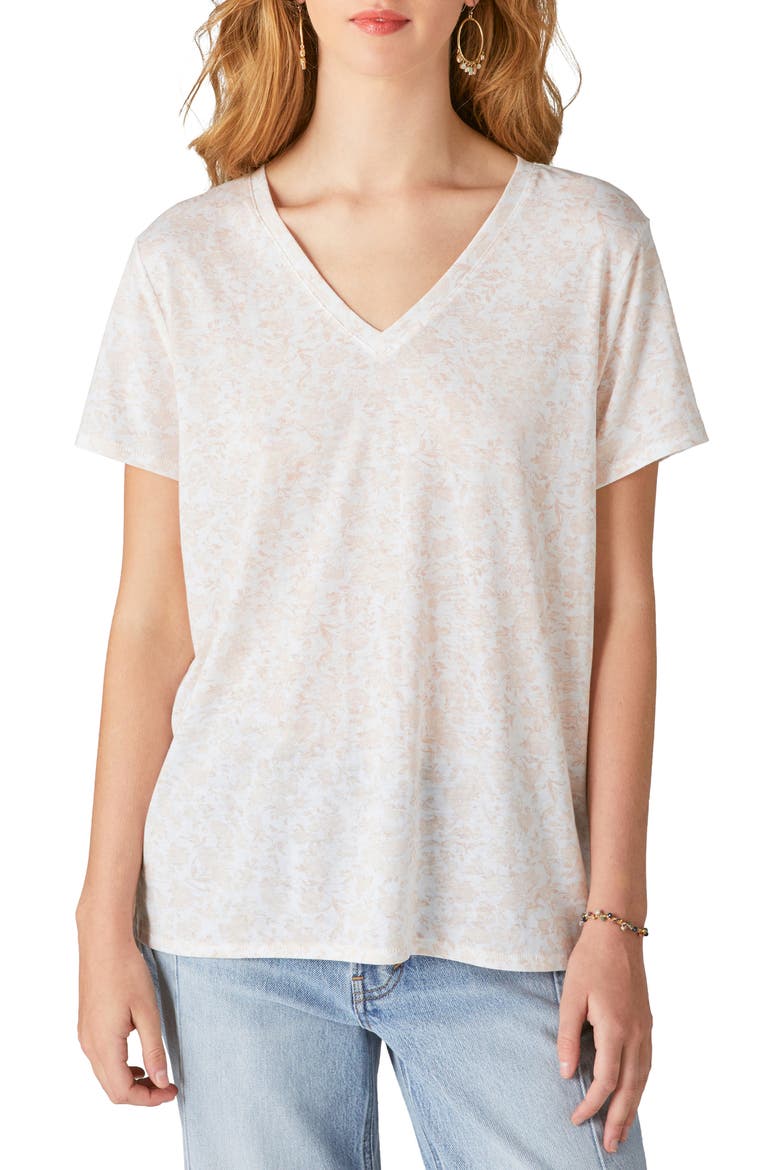 Classic V-Neck T-Shirt, Main, color, CREAM MULTI